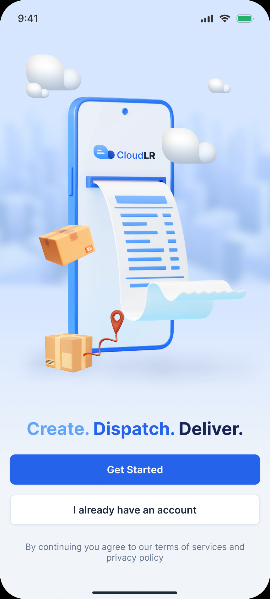 CloudLR welcome screen